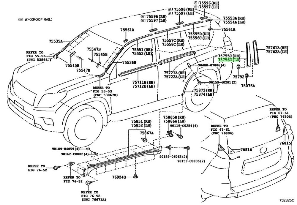 Молдинг передней двери декоративный L TOYOTA LC J150 09-15