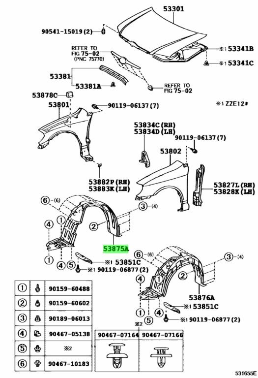 Подкрылок передний правый UAE TOYOTA COROLLA 01-04 UAE