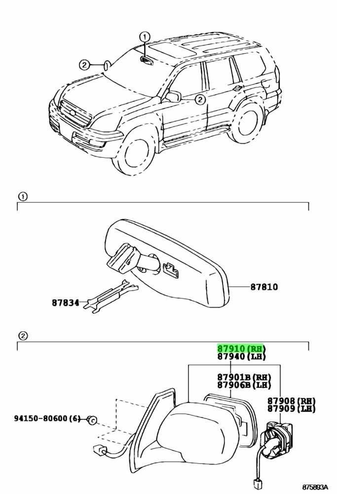 Боковинка зеркало (правая сторона) — 9сима LEXUS GX470