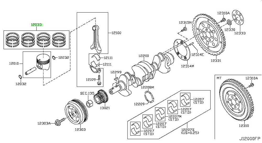 Кольца 050 QR20DE QR25DE 89.50 1,2X1,2X2,5-450 NISSAN QR20DE 0,50 QR25DE