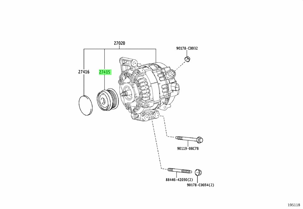 Шкив генератора A25AFKS M20CFKS 6PK TOYOTA /CAMRY/AXVA70 17