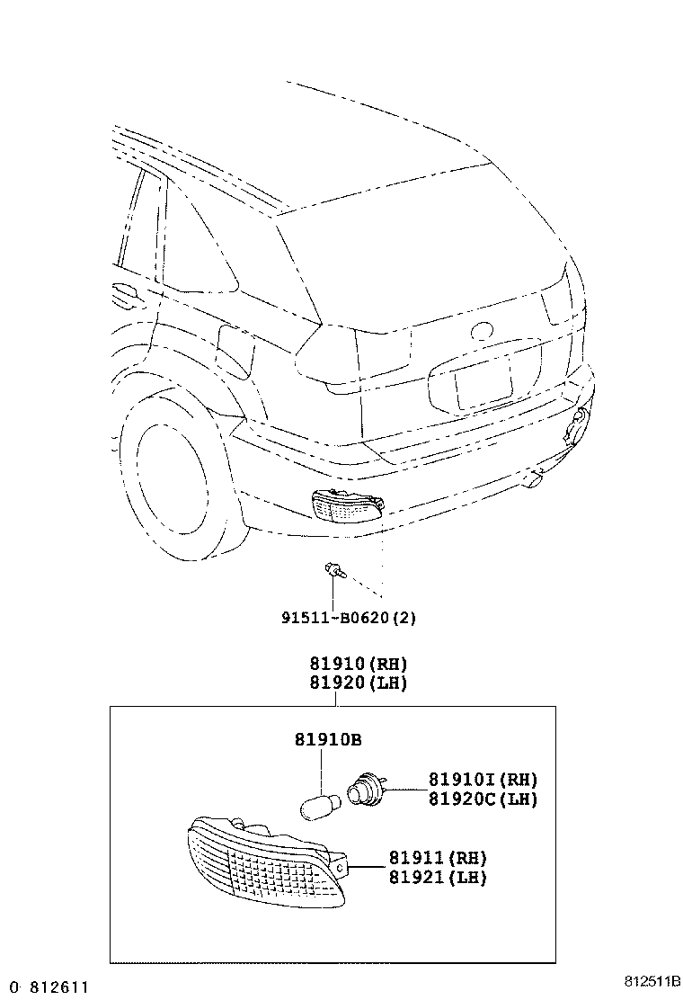 Фонарь противотуманный REAR, правый LEXUS RX 300\330\350